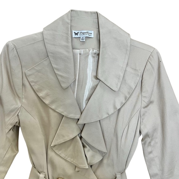 NWOT Papillon Beige Mid Length Trench Coat - Size Small - Picture 3 of 5